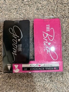 Bride & Groom Luggage Tags - Hot Pink and Black